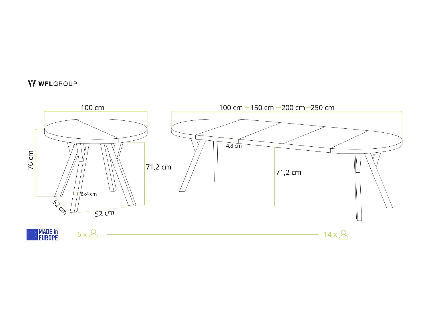 Esstisch Rund Groß XXL Ausziehbar im Loft-Stil – 100 bis 250 cm – Extra Lang Ausziehtisch mit Schwarzen Holzbeinen, Tisch für 5-14 Personen – Marmor Weiß