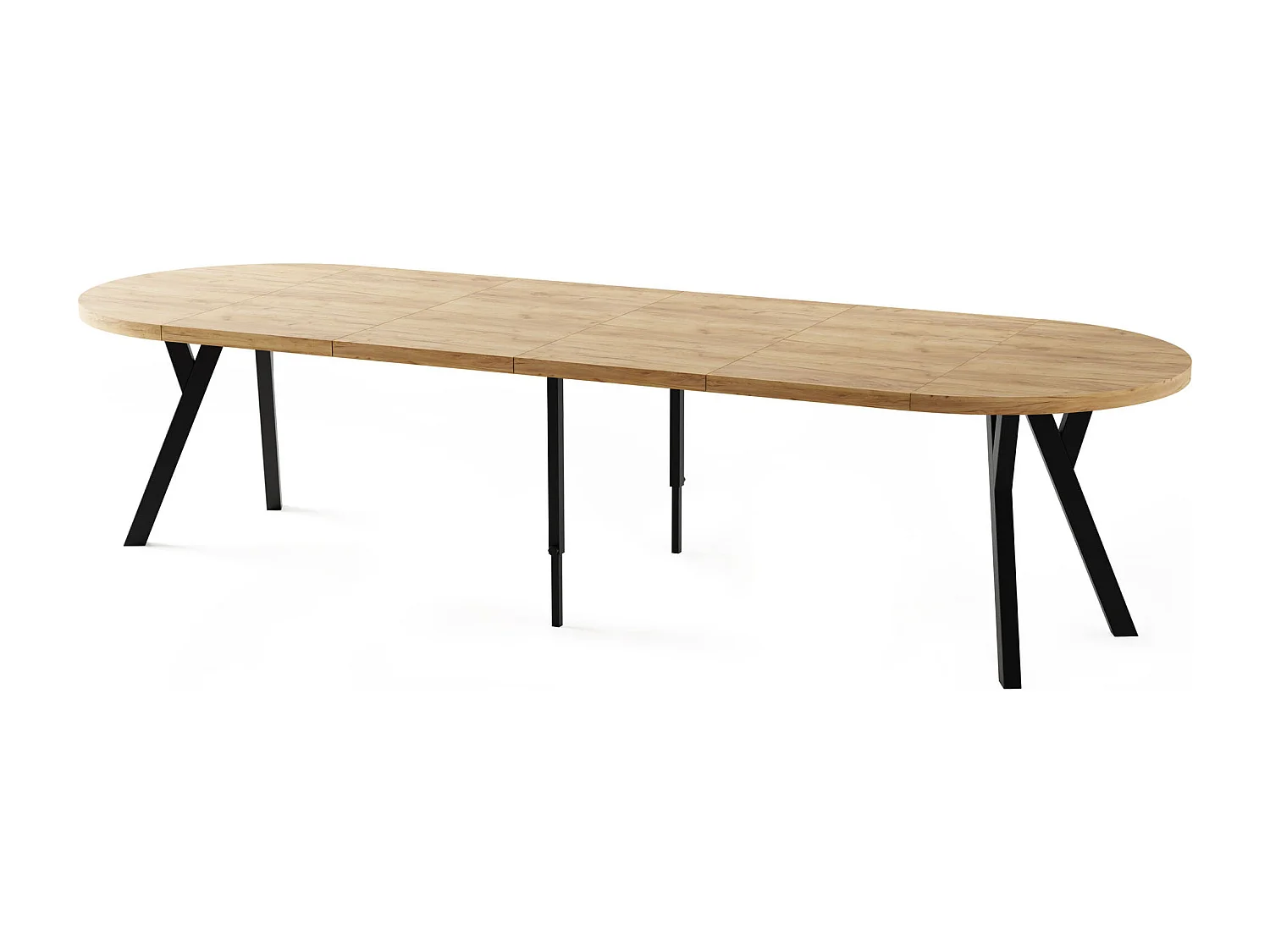 Esstisch Rund Groß XXL Ausziehbar im Loft-Stil – 100 bis 300 cm – Extra Lang Ausziehtisch mit Schwarzen Holzbeinen, Tisch für 5-16 Personen – Eiche Hell Braun