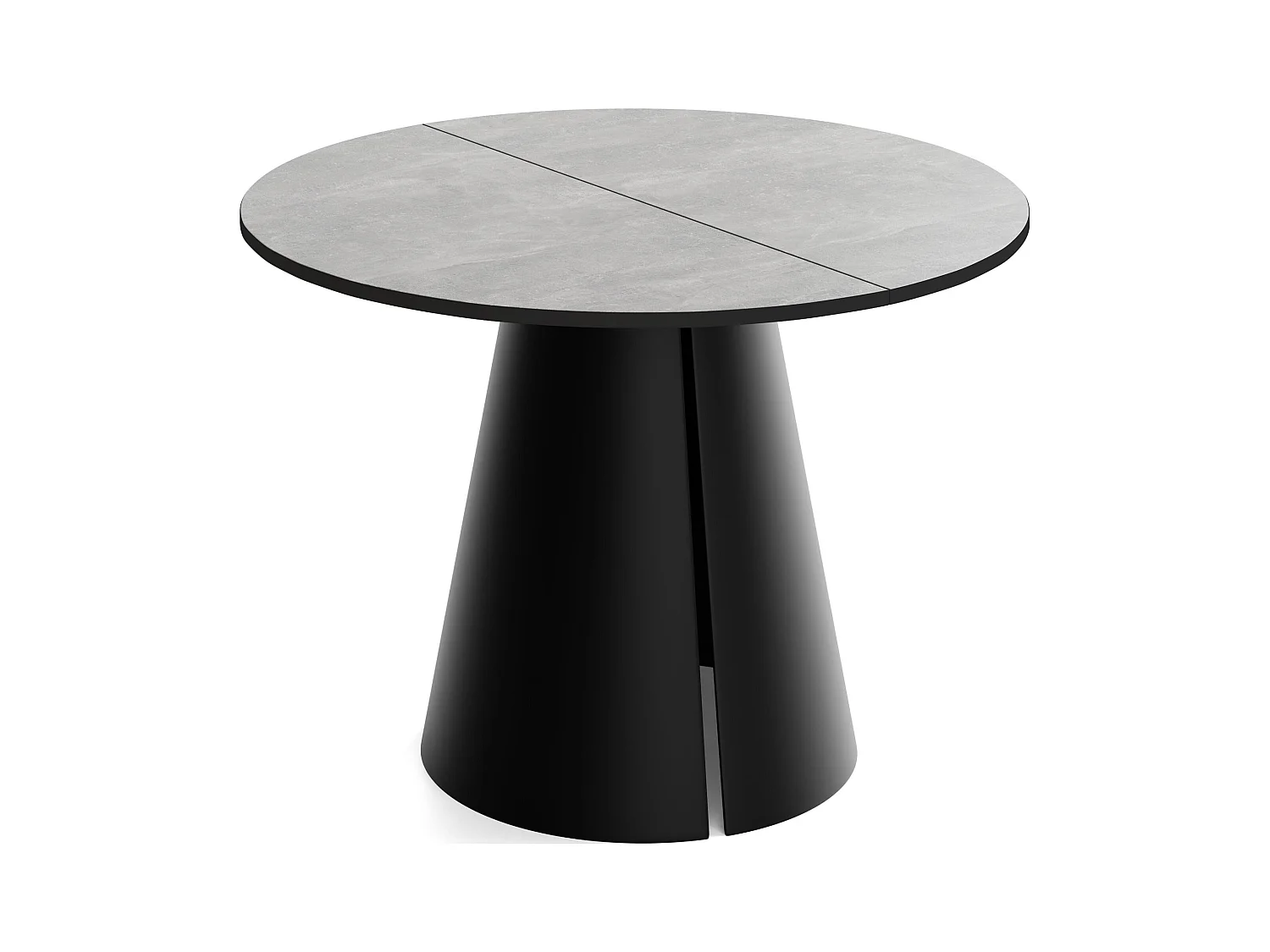 Table à Manger Ronde Extensible Style Loft – 100 à 180 cm – Table Industrielle avec Pieds en Métal Coniques Noirs pour 5 à 8 Personnes – Gain de Place – Béton Gris