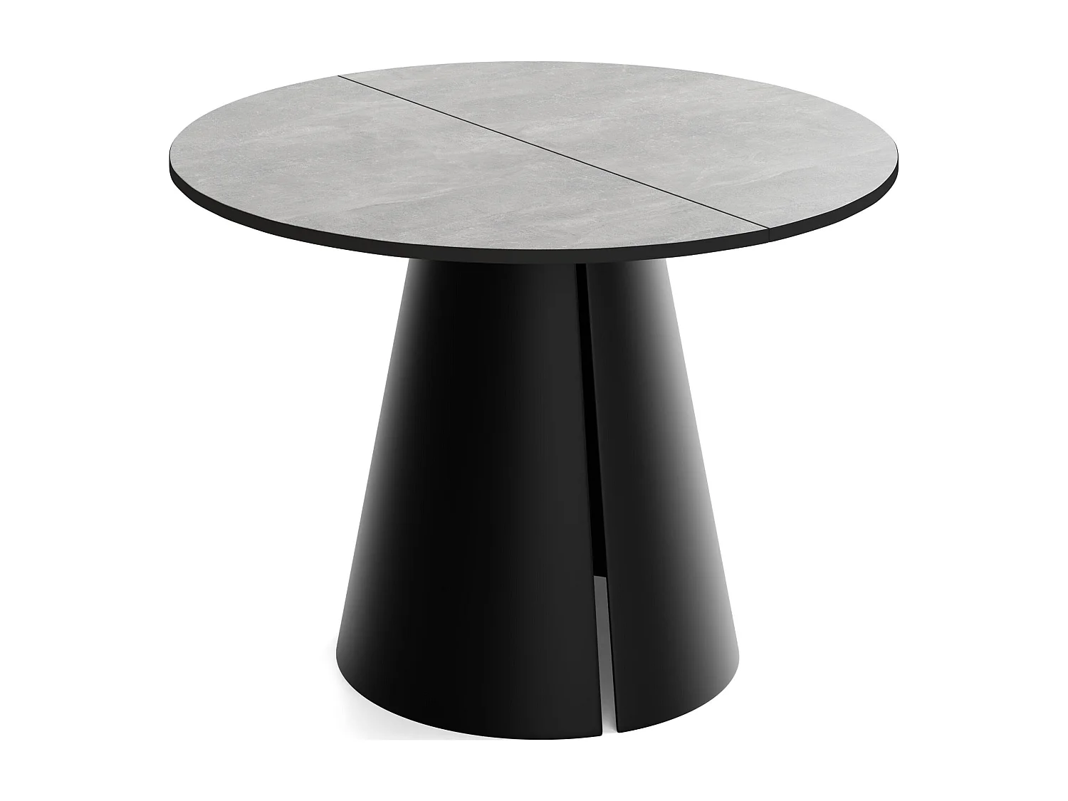 Esstisch Rund Ausziehbar im Loft-Stil – 100 cm – Industrieller Tisch mit Schwarzen Konischem Metallbeinen für 5-8 Personen, Wohnzimmer Esszimmer – Grauer Beton