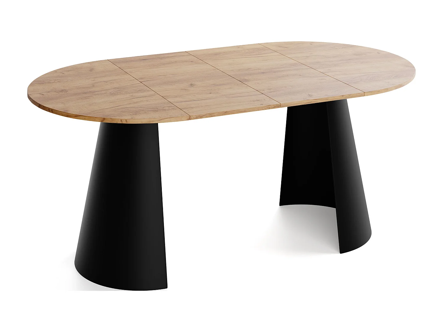 Esstisch Rund Ausziehbar im Loft-Stil – 100 cm – Industrieller Tisch mit Schwarzen Konischem Metallbeinen für 5-8 Personen, Wohnzimmer Esszimmer – Eiche Hell Braun