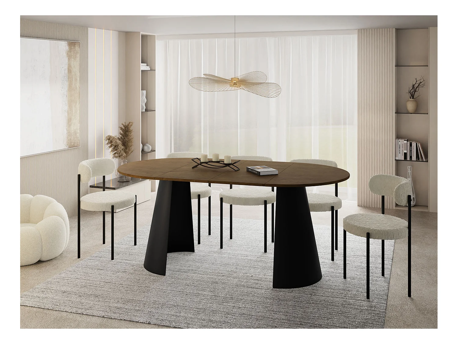 Esstisch Rund Ausziehbar im Loft-Stil – 100 cm – Industrieller Tisch mit Schwarzen Konischem Metallbeinen für 5-8 Personen, Wohnzimmer – Eiche Braun Rustikal