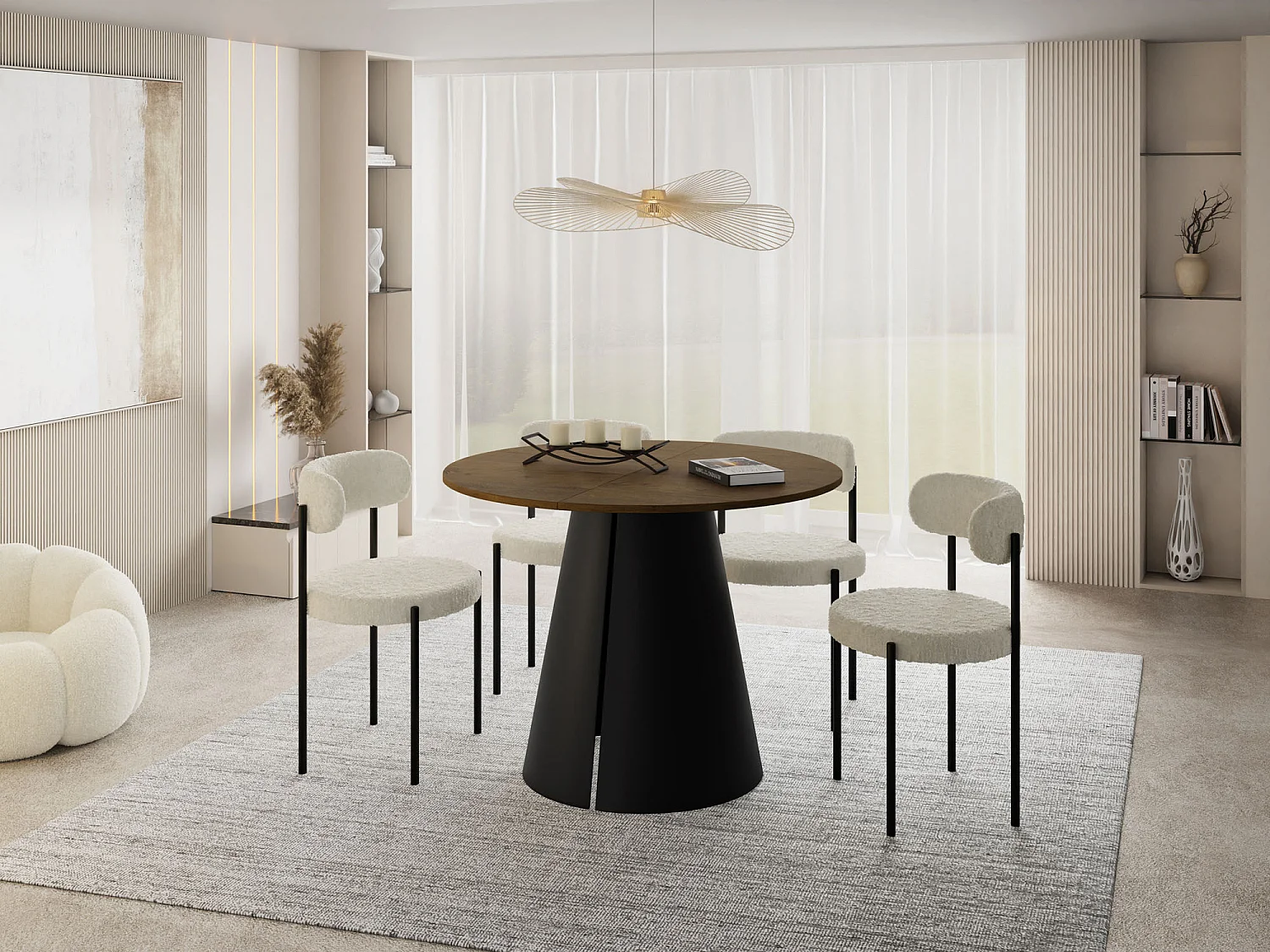 Esstisch Rund Ausziehbar im Loft-Stil – 100 cm – Industrieller Tisch mit Schwarzen Konischem Metallbeinen für 5-8 Personen, Wohnzimmer – Eiche Braun Rustikal