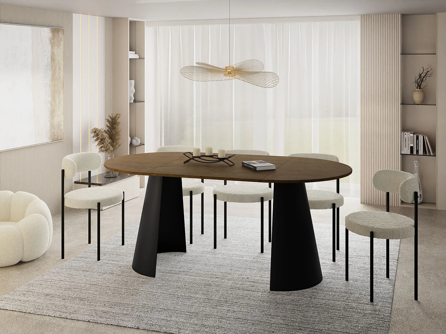 Esstisch Rund Ausziehbar im Loft-Stil – 100 cm – Industrieller Tisch mit Schwarzen Konischem Metallbeinen für 5-8 Personen, Wohnzimmer – Eiche Braun Rustikal