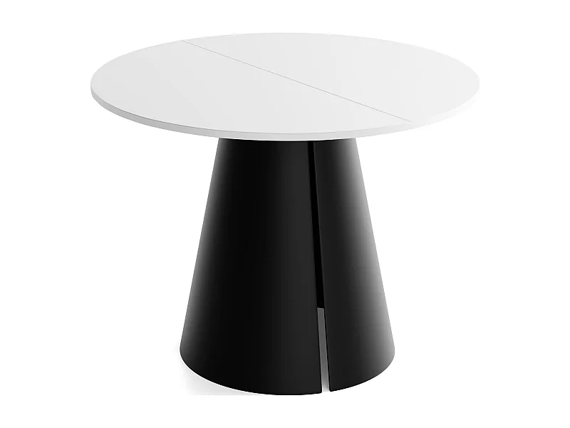 Table à Manger Ronde Extensible Style Loft – 100 à 180 cm – Table Industrielle avec Pieds en Métal Coniques Noirs pour 5 à 8 Personnes – Gain de Place – Blanc