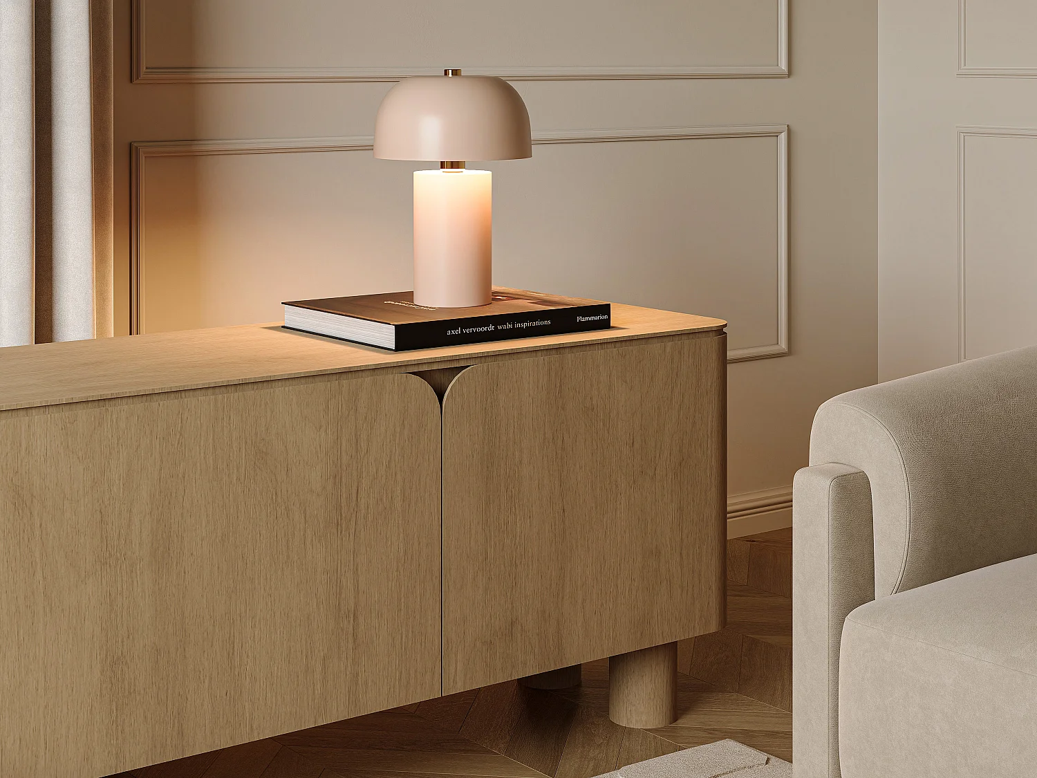 Lampe à poser champignon en métal - D. 26 x H.39 cm - Beige - WINDY