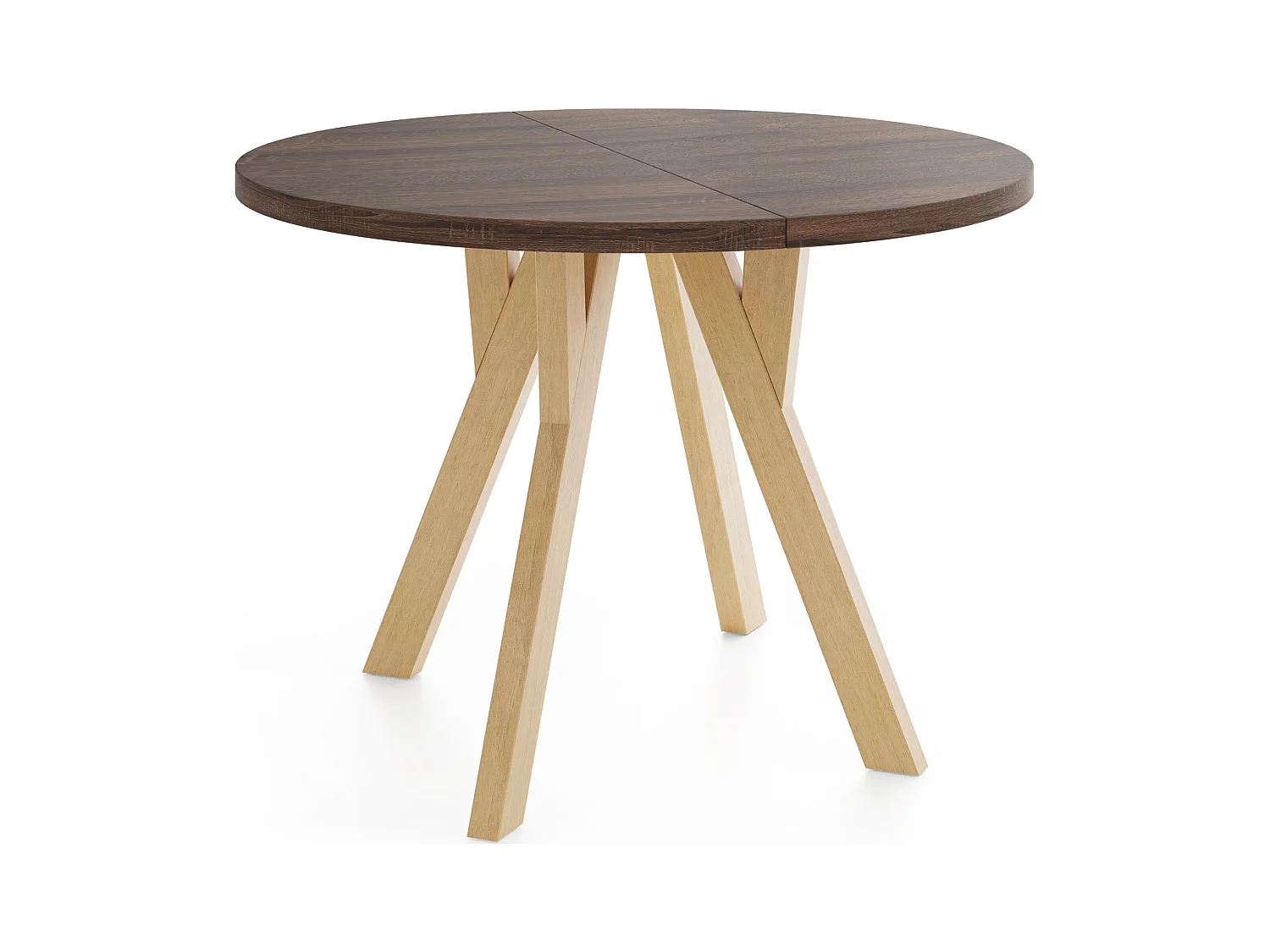 Runder Ausziehbarer Esstisch im Loft-Stil – Industrieller Tisch mit Holzbeinen – Platzsparender Tisch für Wohnzimmer – Eiche Sonoma Dunkelbraun – 90 bis 190 cm