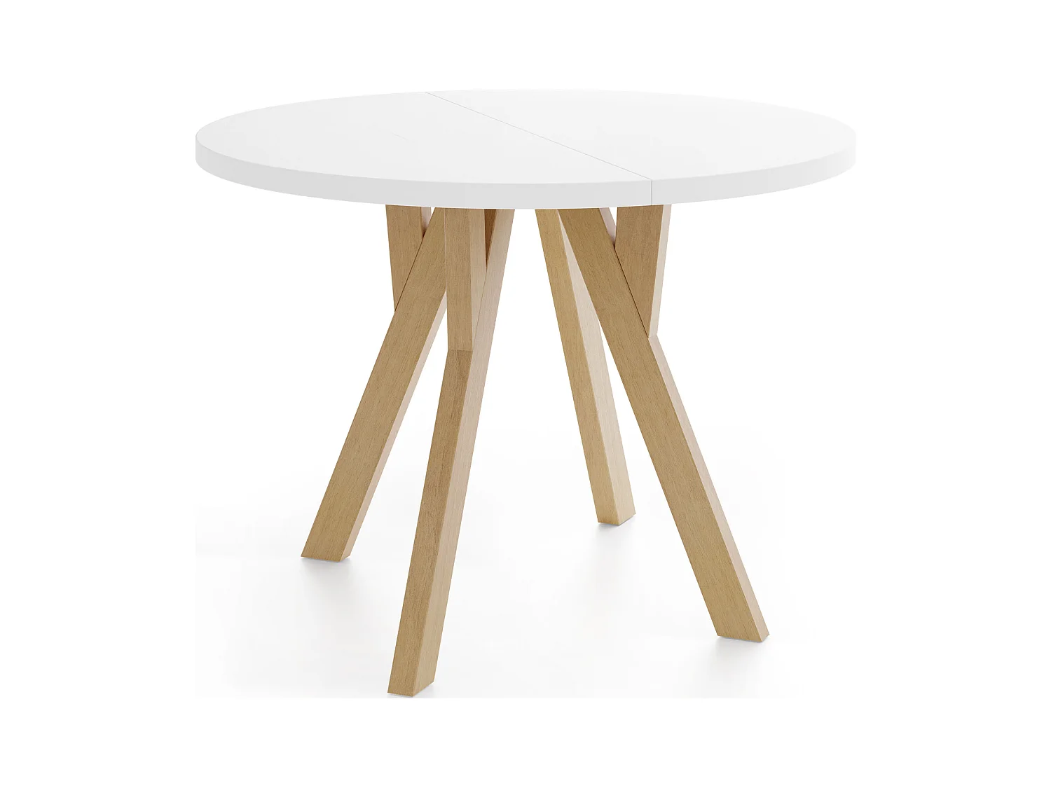 Runder Ausziehbarer Esstisch im Loft-Stil – Industrieller Tisch mit Holzbeinen – Platzsparender Tisch für Wohnzimmer – Weiß – 90 bis 190 cm