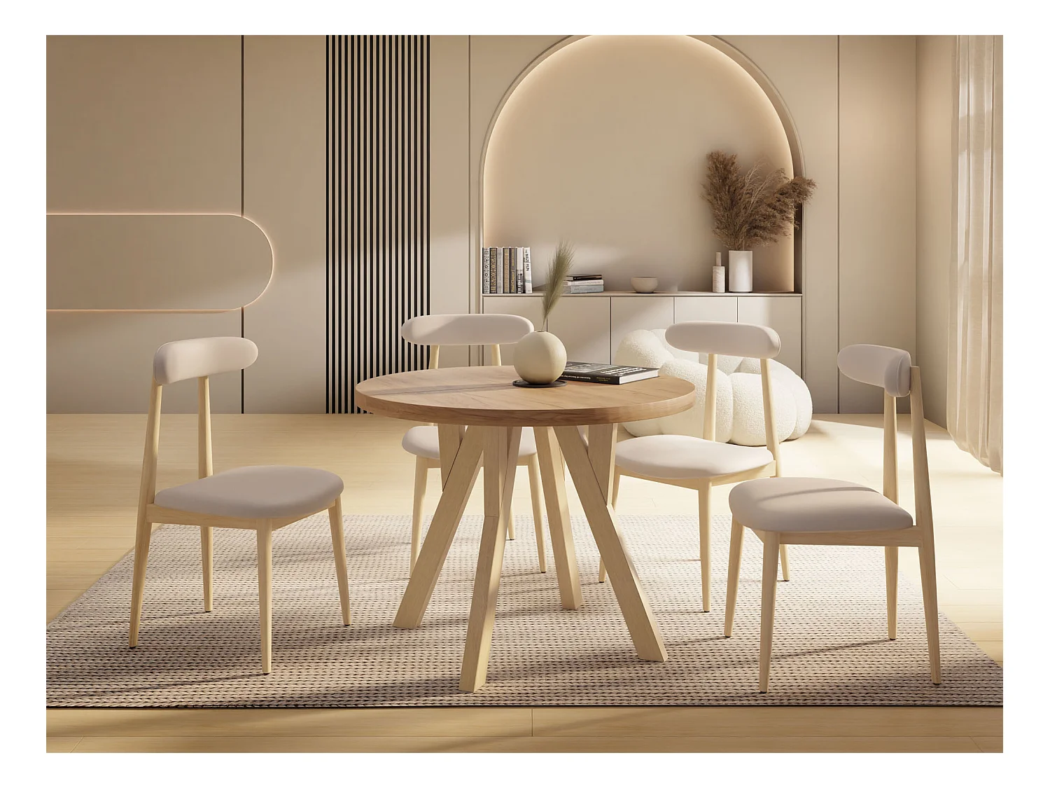 Runder Ausziehbarer Esstisch im Loft-Stil – Industrieller Tisch mit Holzbeinen – Platzsparender Tisch für Wohnzimmer – Eiche Craft Braun – 80 bis 160 cm