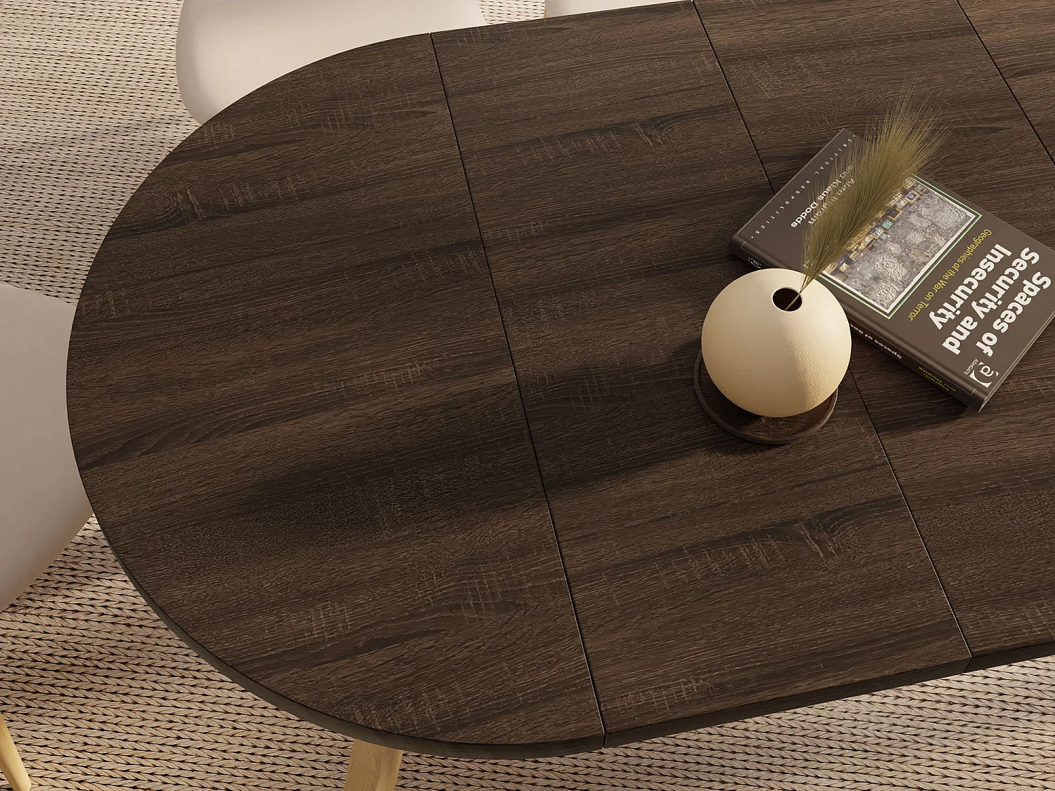 Runder Ausziehbarer Esstisch im Loft-Stil – Industrieller Tisch mit Holzbeinen – Platzsparender Tisch für Wohnzimmer – Eiche Sonoma Dunkelbraun – 100 bis 140 cm