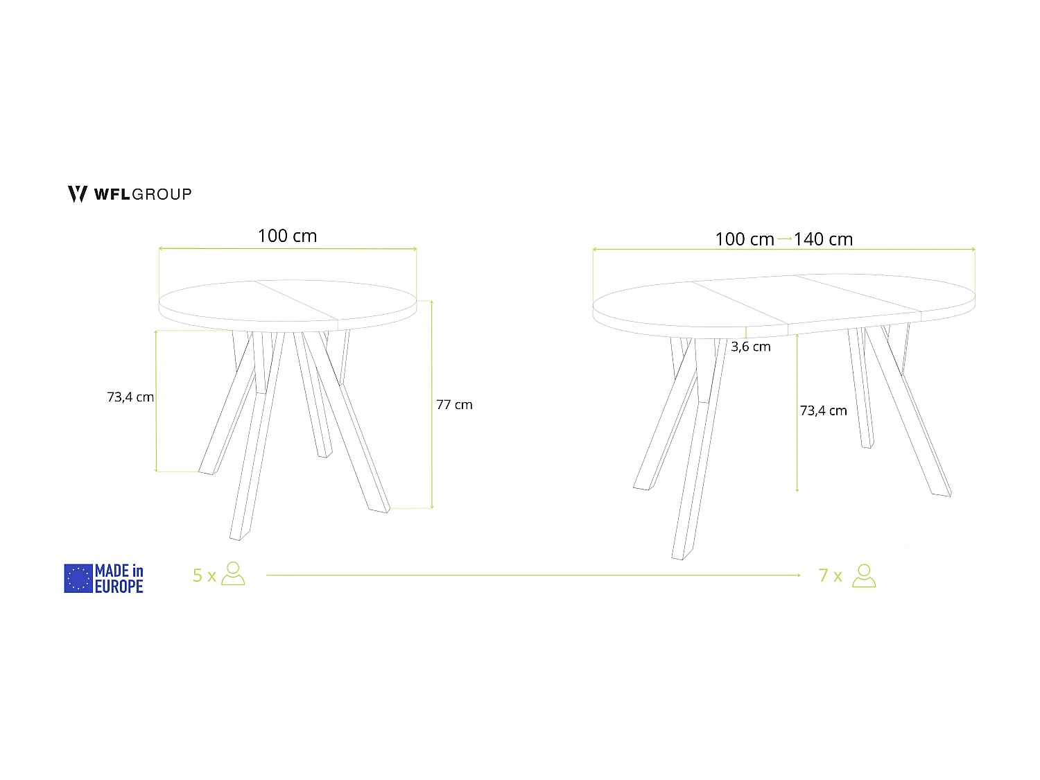 Runder Ausziehbarer Esstisch im Loft-Stil – Industrieller Tisch mit Holzbeinen – Platzsparender Tisch für Wohnzimmer – Beton Grau – 100 bis 140 cm