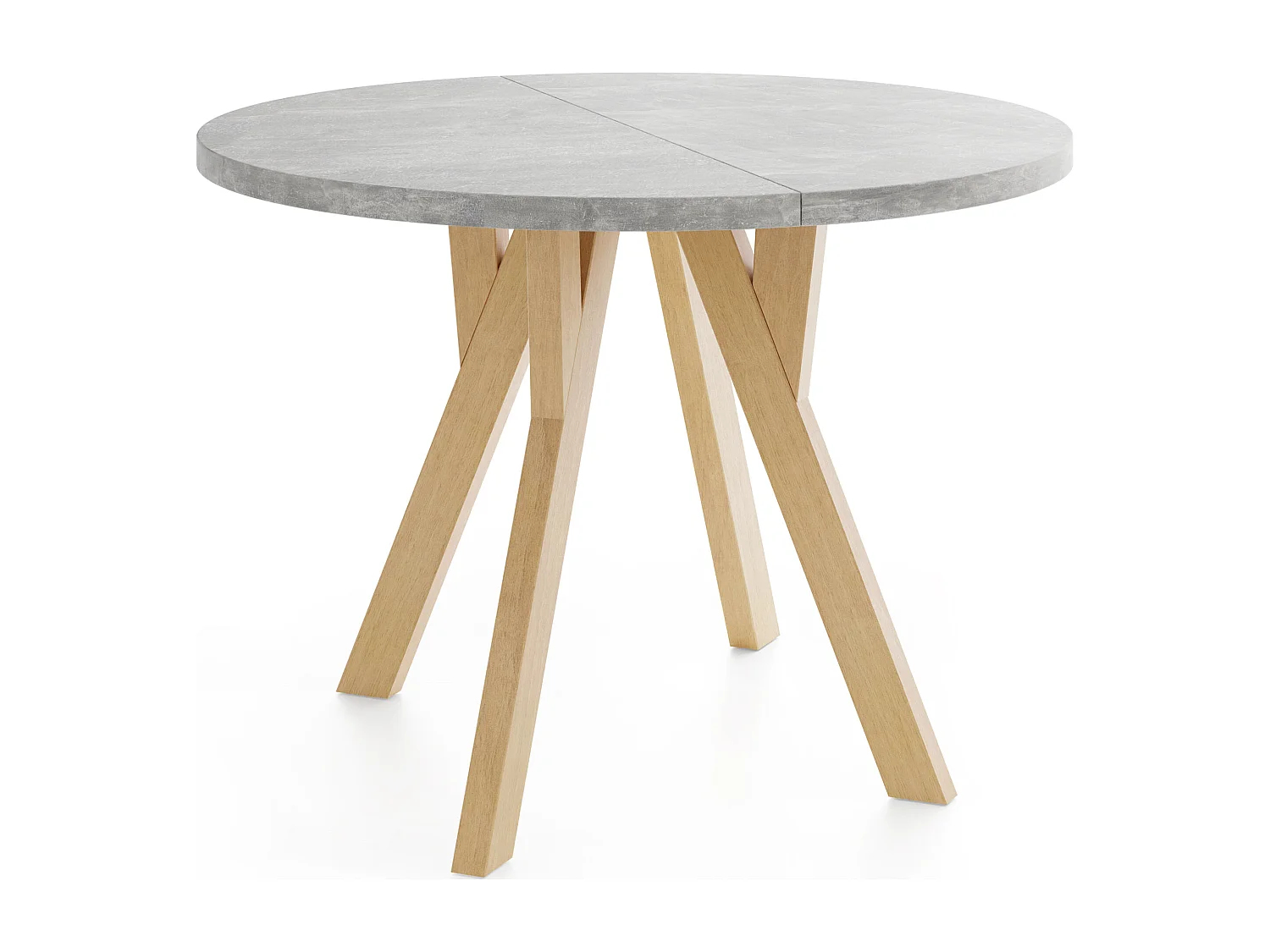 Runder Ausziehbarer Esstisch im Loft-Stil – Industrieller Tisch mit Holzbeinen – Platzsparender Tisch für Wohnzimmer – Beton Grau – 80 bis 160 cm