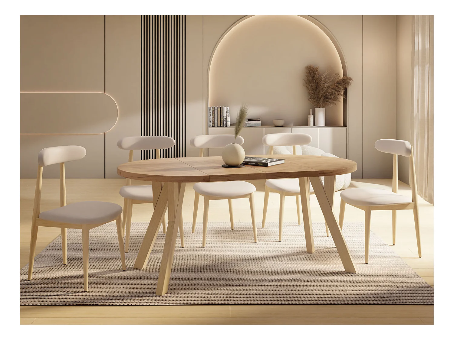 Runder Ausziehbarer Esstisch im Loft-Stil – Industrieller Tisch mit Holzbeinen – Platzsparender Tisch für Wohnzimmer – Eiche Craft Braun – 100 bis 200 cm