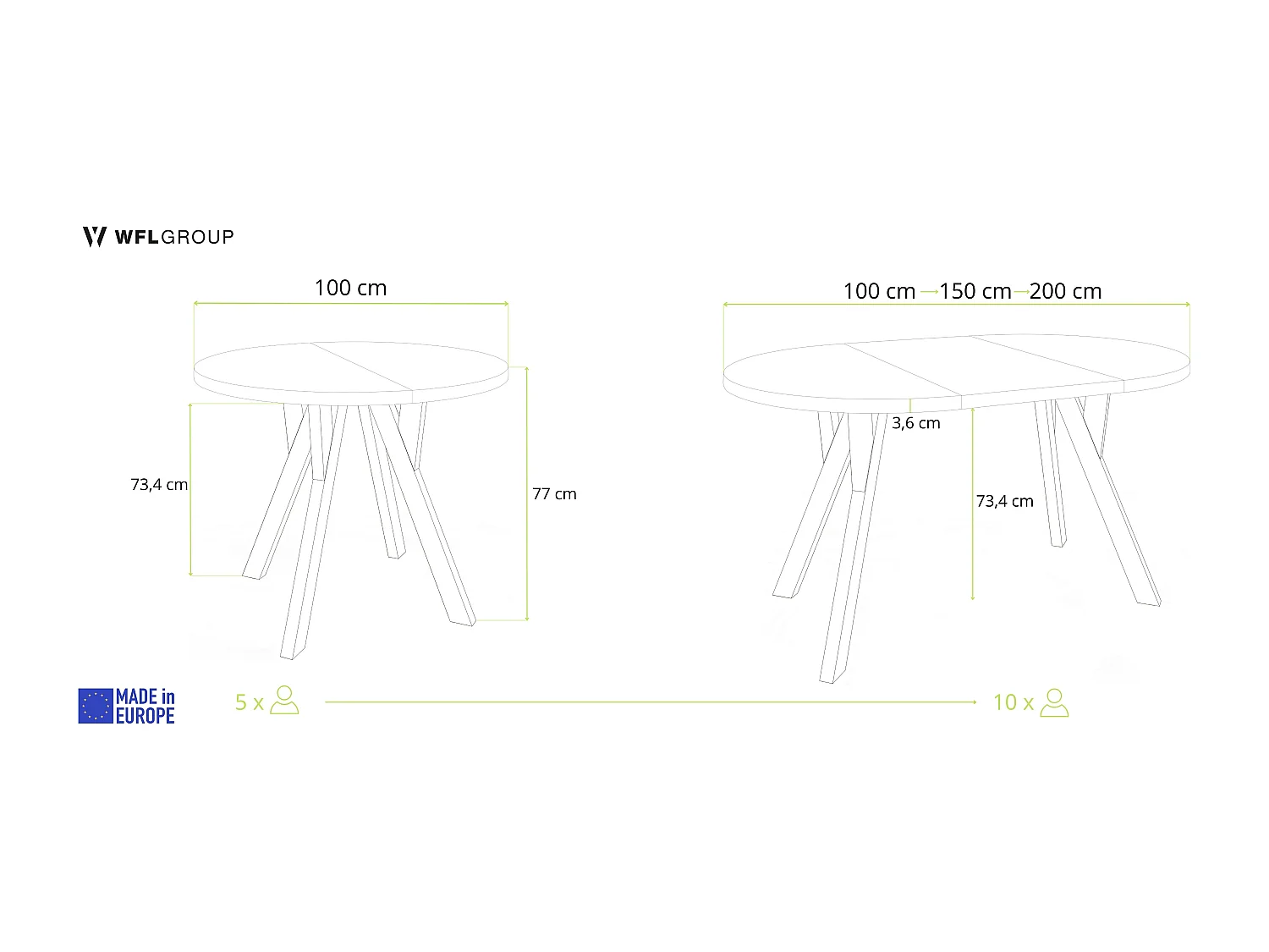 Runder Ausziehbarer Esstisch im Loft-Stil – Industrieller Tisch mit Holzbeinen – Platzsparender Tisch für Wohnzimmer – Eiche Craft Braun – 100 bis 200 cm