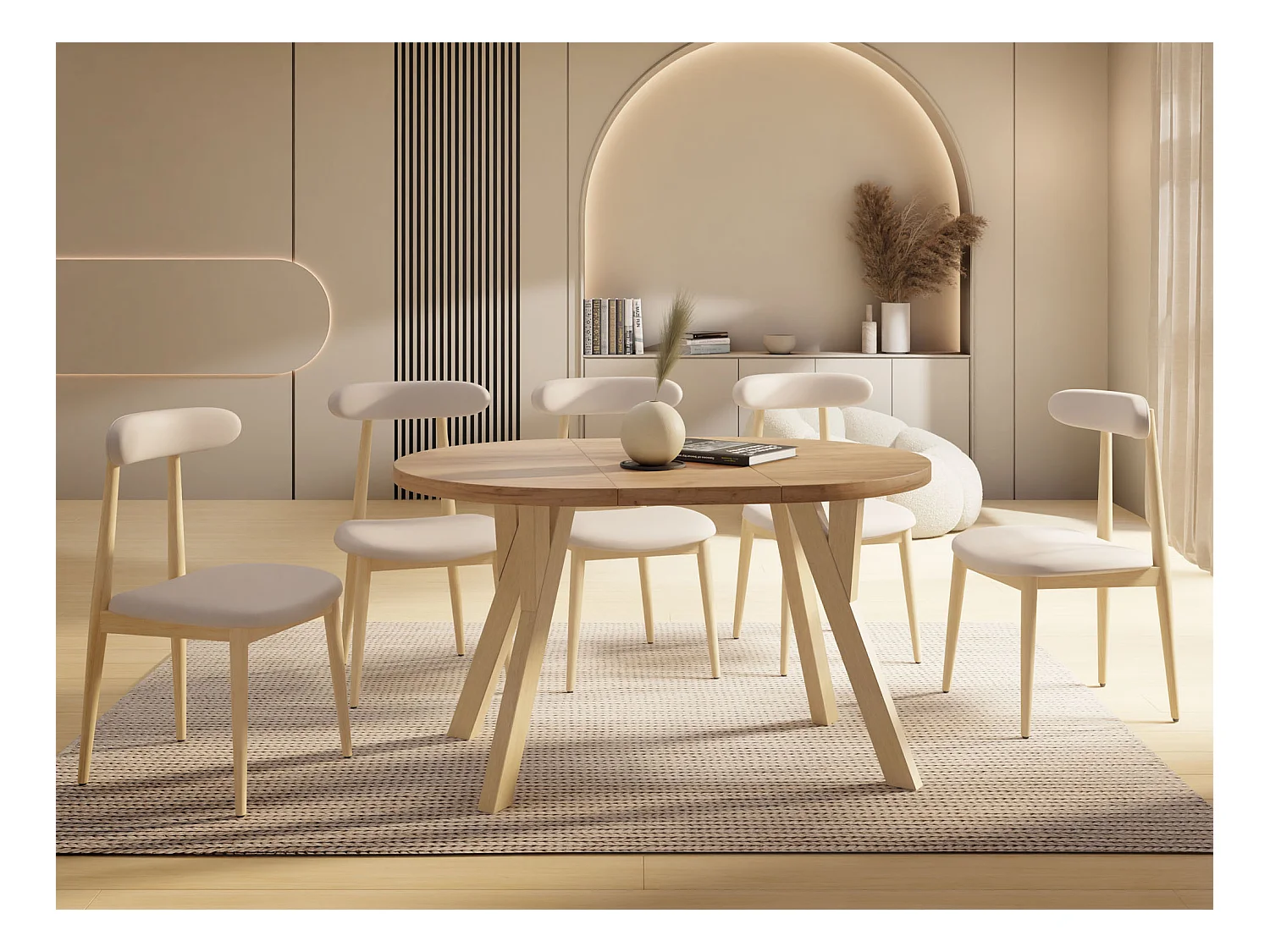 Runder Ausziehbarer Esstisch im Loft-Stil – Industrieller Tisch mit Holzbeinen – Platzsparender Tisch für Wohnzimmer – Eiche Craft Braun – 100 bis 140 cm