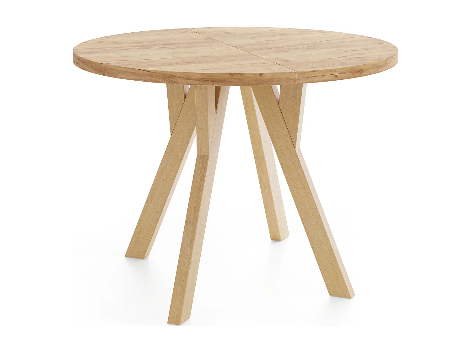 Runder Ausziehbarer Esstisch im Loft-Stil – Industrieller Tisch mit Holzbeinen – Platzsparender Tisch für Wohnzimmer – Eiche Craft Braun – 90 bis 190 cm