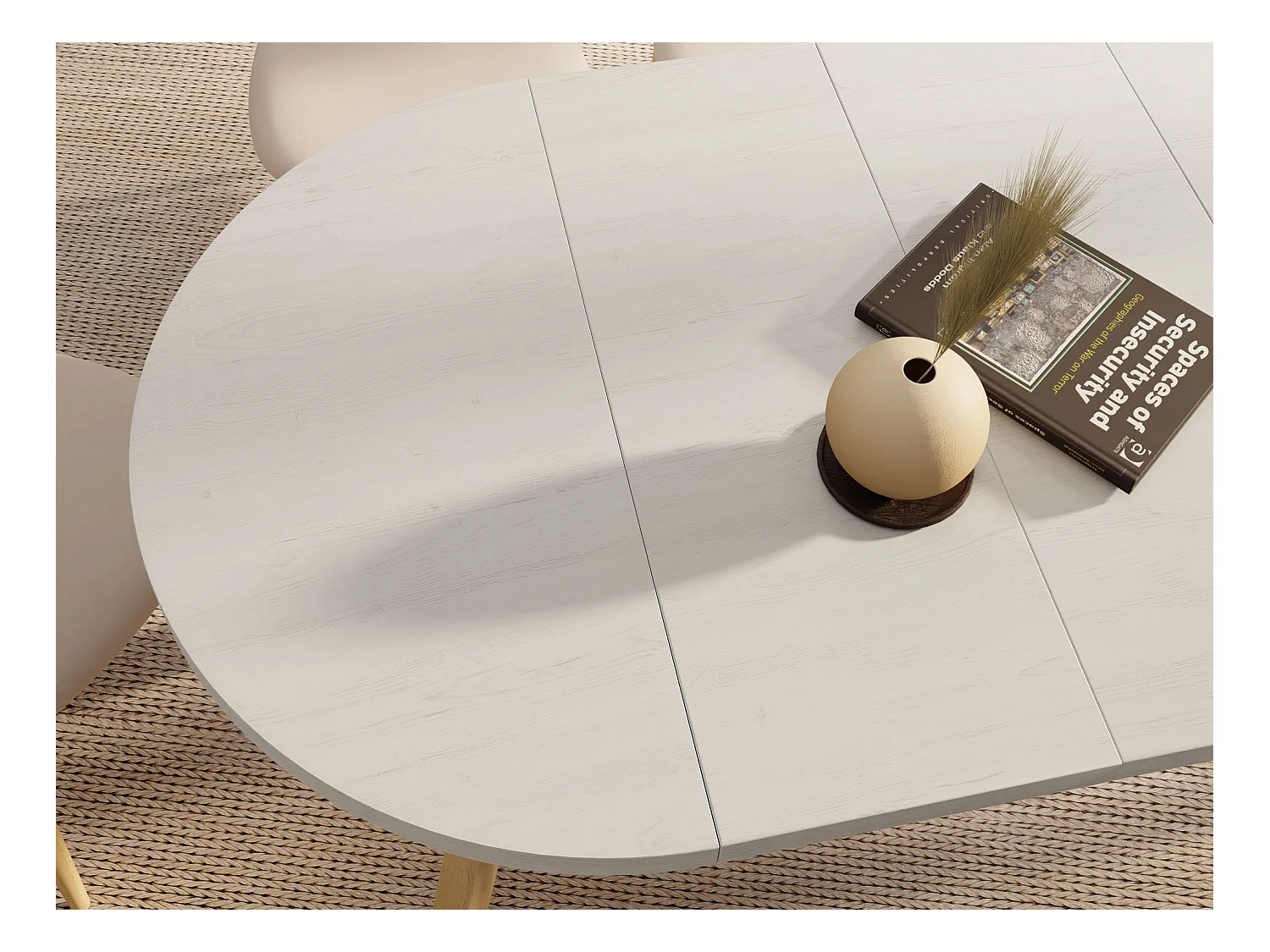 Runder Ausziehbarer Esstisch im Loft-Stil – Industrieller Tisch mit Holzbeinen – Platzsparender Tisch für Wohnzimmer – Kiefer Weiß – 90 bis 190 cm