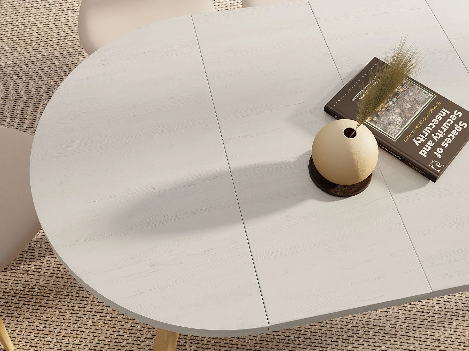 Runder Ausziehbarer Esstisch im Loft-Stil – Industrieller Tisch mit Holzbeinen – Platzsparender Tisch für Wohnzimmer – Kiefer Weiß – 100 bis 140 cm