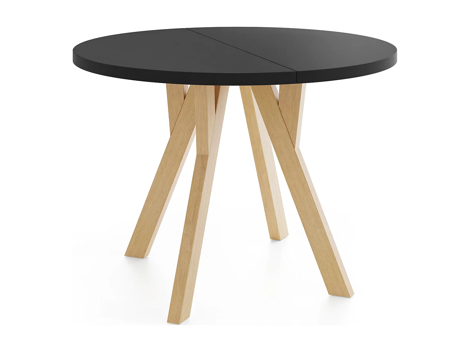 Runder Ausziehbarer Esstisch im Loft-Stil – Industrieller Tisch mit Holzbeinen – Platzsparender Tisch für Wohnzimmer – Schwarz – 100 bis 200 cm