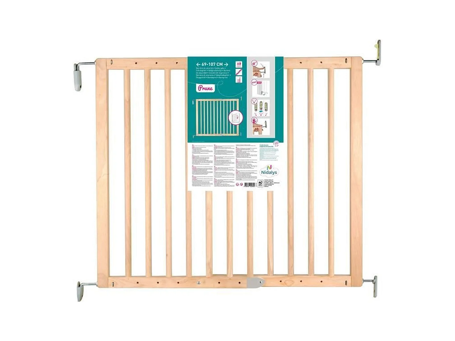 Barrière de sécurité Enfant PRUNE- 69 à 107 cm - Bois - Pivotante - Ouverture facile