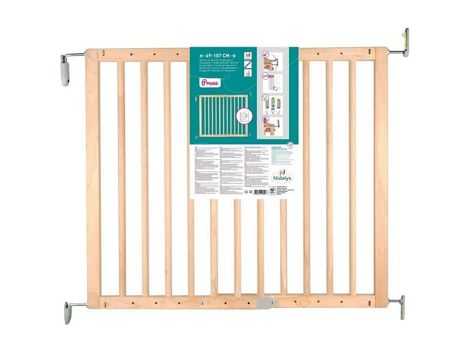 Barrière de sécurité Enfant PRUNE- 69 à 107 cm - Bois - Pivotante - Ouverture facile