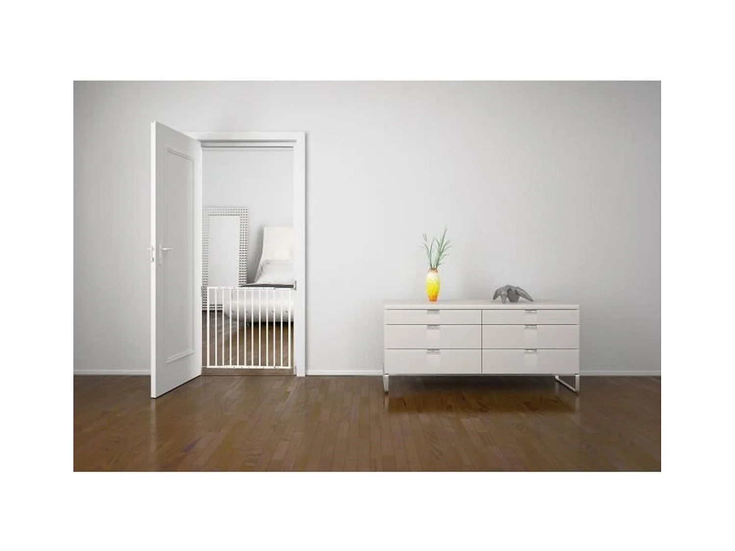 Barrière de sécurité Enfant VICTORIA - 64 à 113 cm - Blanc - Pivotante - Ouverture facile