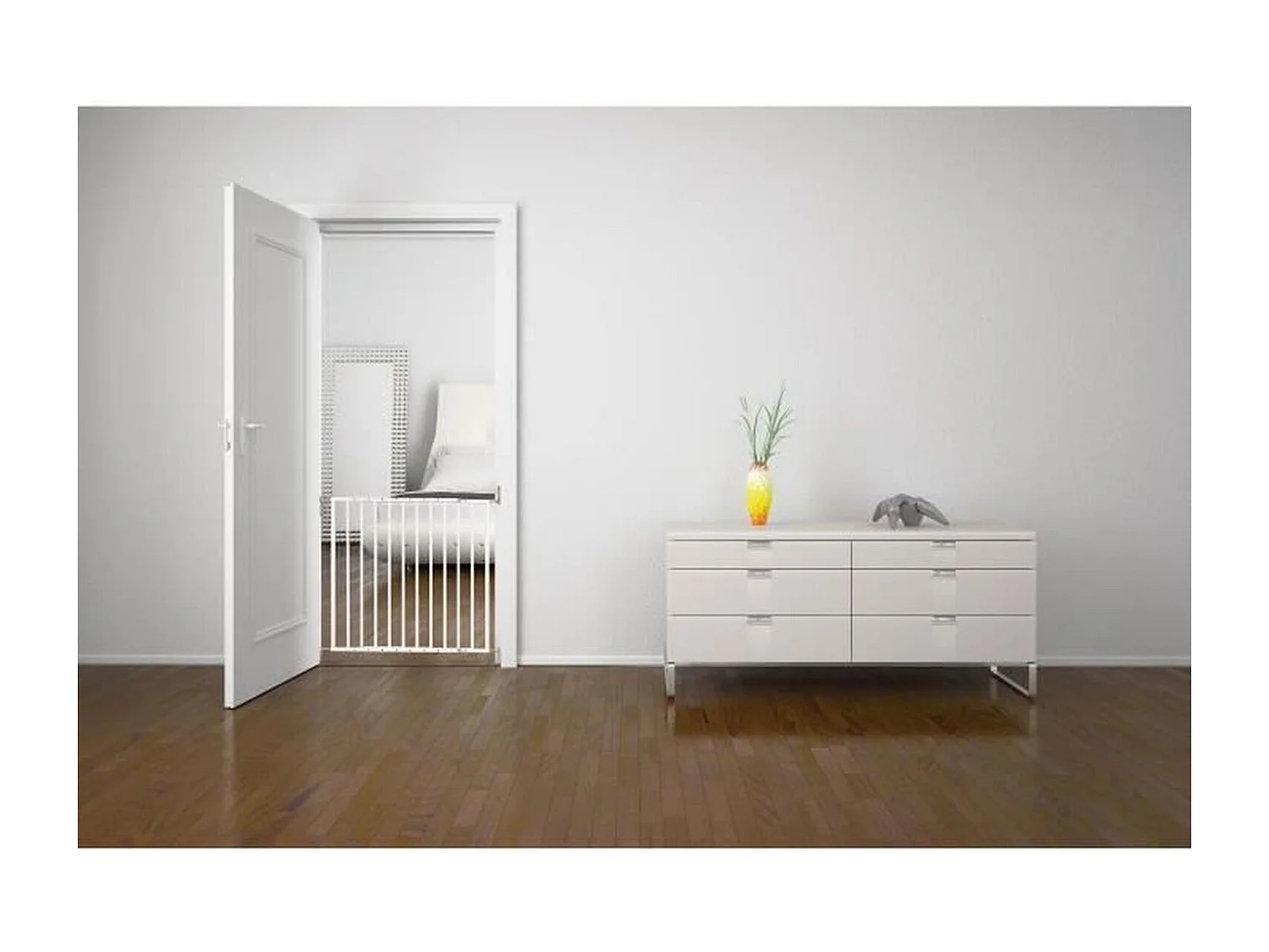 Barrière de sécurité Enfant VICTORIA - 64 à 113 cm - Blanc - Pivotante - Ouverture facile