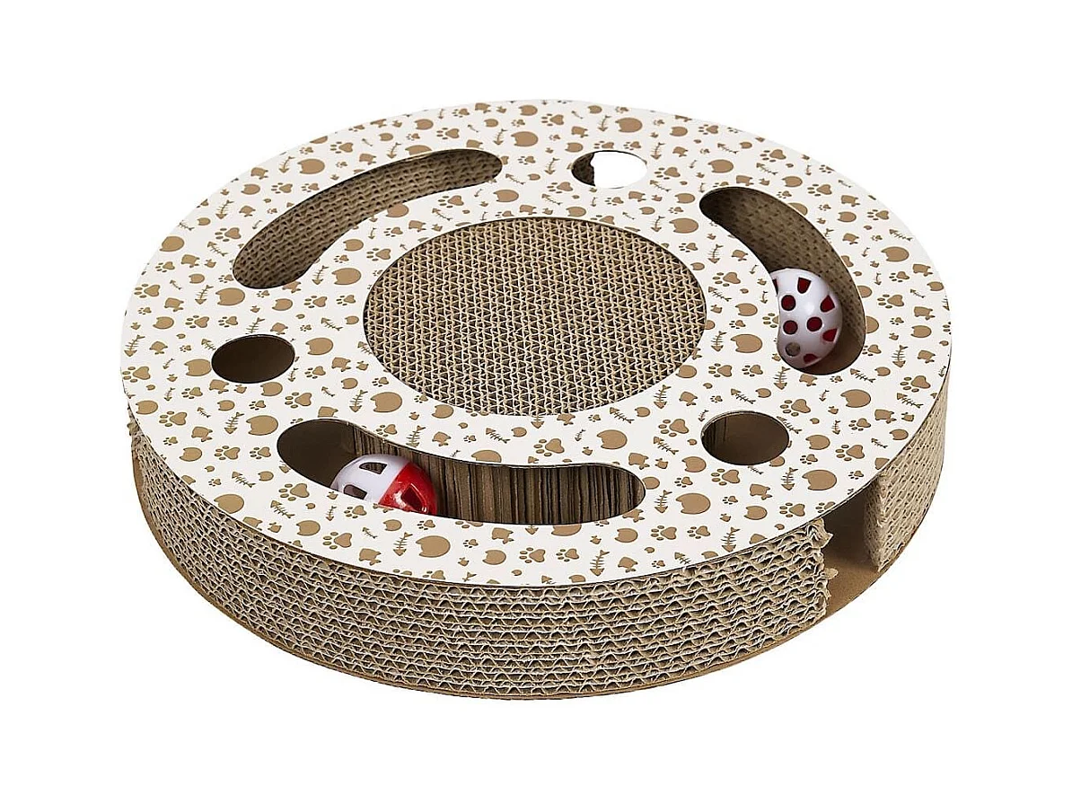 Jeu griffoir rond pour chat avec 2 balles
