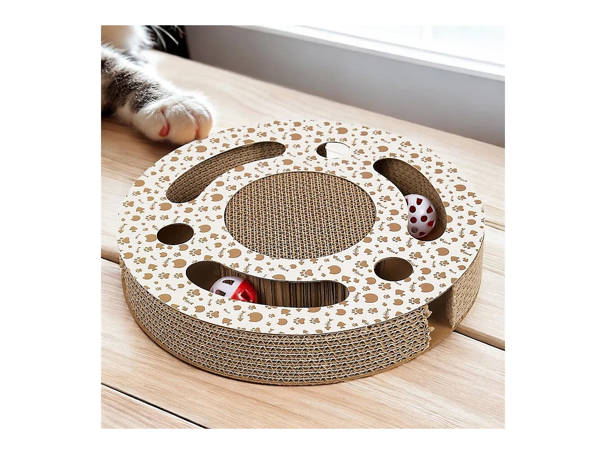 Jeu griffoir rond pour chat avec 2 balles