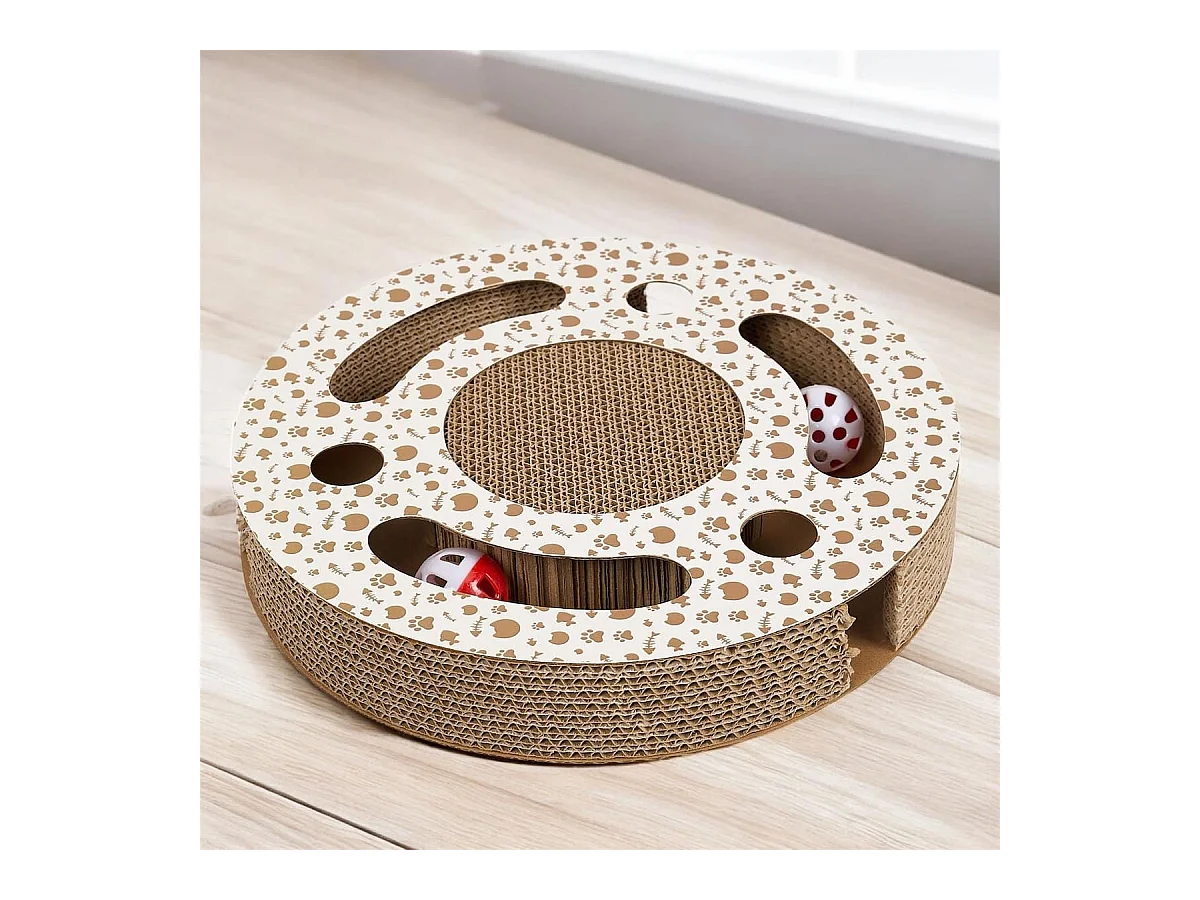 Jeu griffoir rond pour chat avec 2 balles
