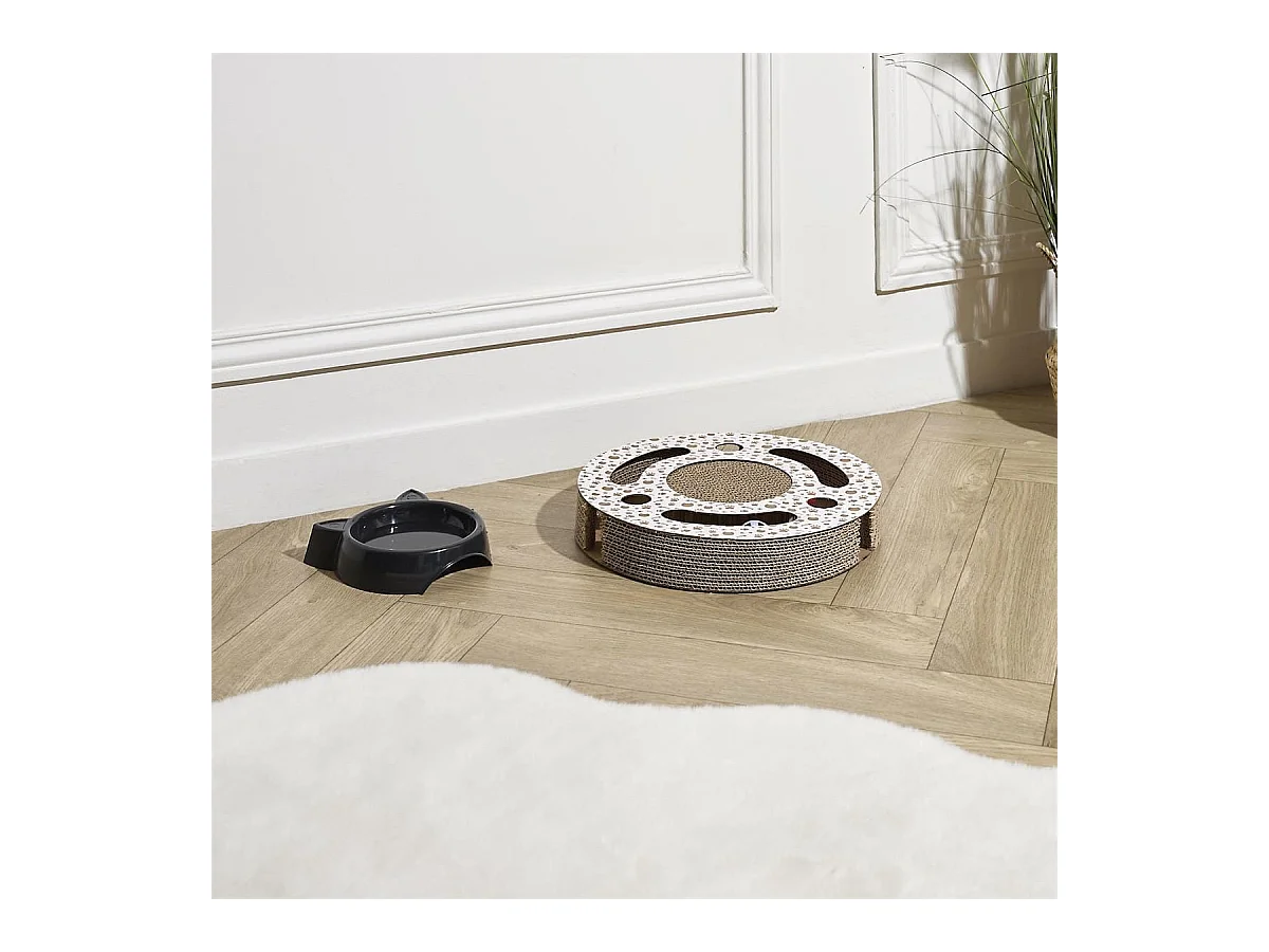 Jeu griffoir rond pour chat avec 2 balles