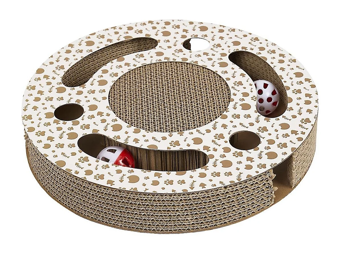 Jeu griffoir rond pour chat avec 2 balles