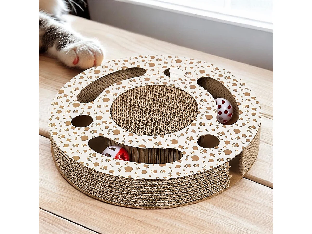 Jeu griffoir rond pour chat avec 2 balles