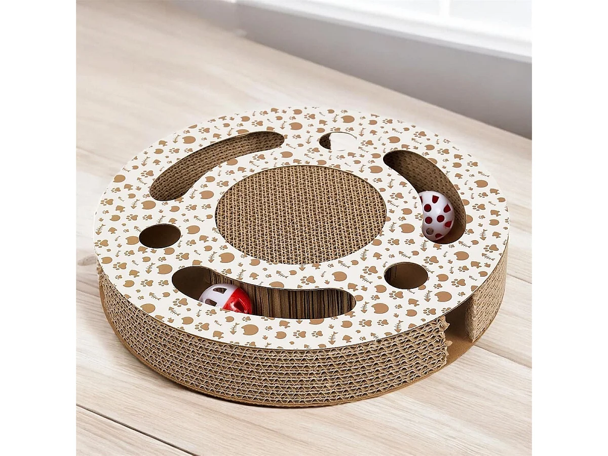 Jeu griffoir rond pour chat avec 2 balles