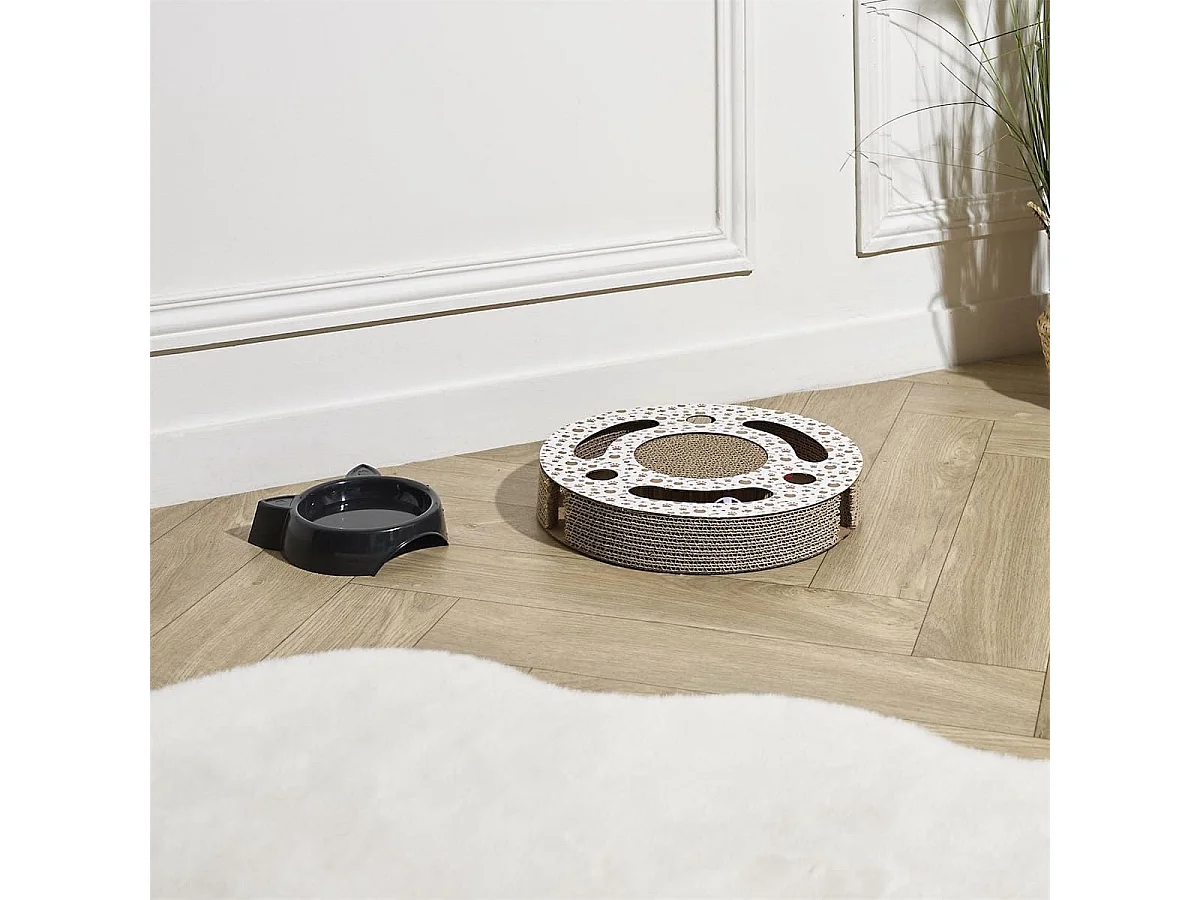 Jeu griffoir rond pour chat avec 2 balles