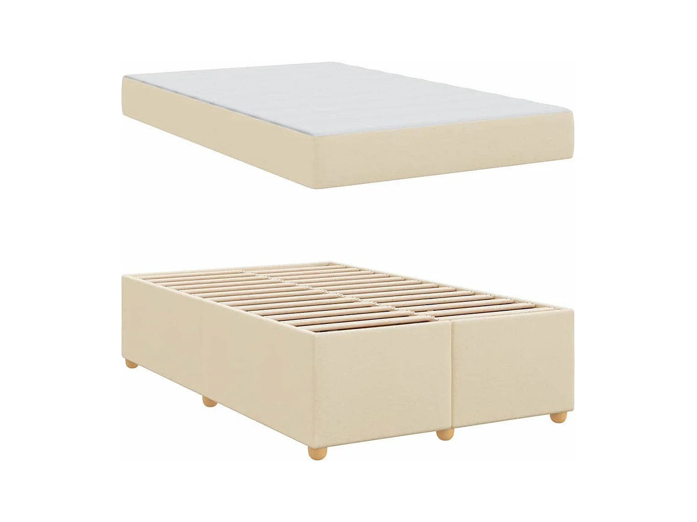 Cadre de lit avec matelas Crème 120 x 190 cm tissu