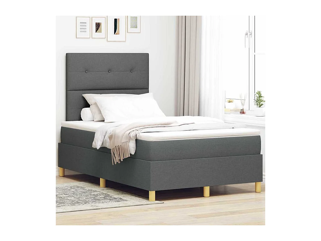 Cadre de lit avec matelas Gris foncé 120 x 190 cm tissu