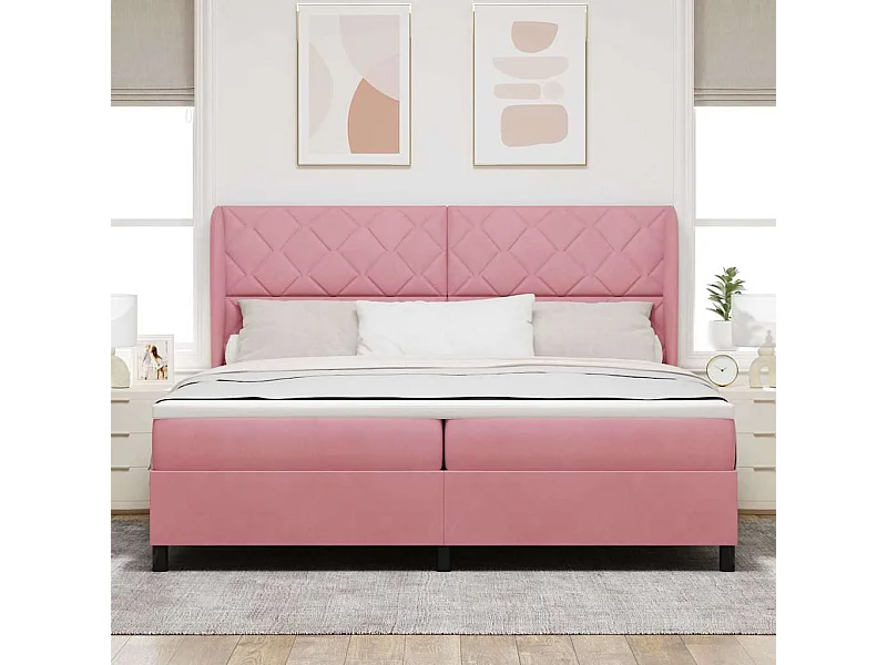 Cama tipo Box Spring con colchón Rosa 200 x 200 cm Terciopelo