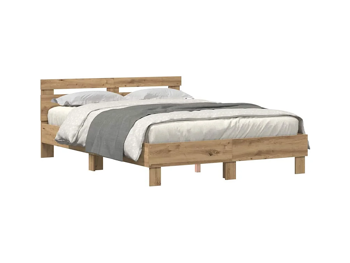 Cadre de lit chêne artisanal 140 x 190 cm Bois d'ingénierie