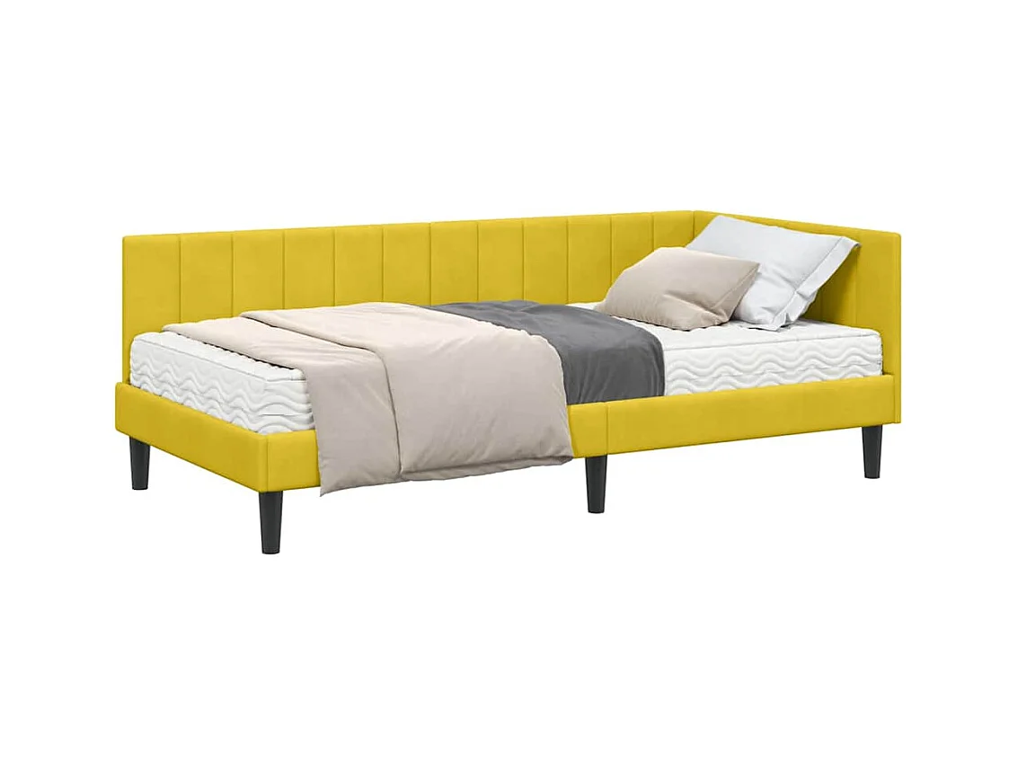 Estrutura de Cama de Canto Amarelo 90 x 200 cm Veludo