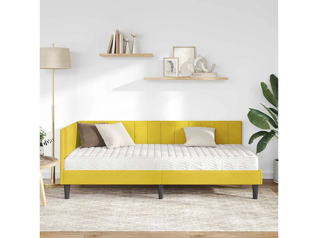 met matras met hoofdeinde Geel 90 x 200 cm Fluweel