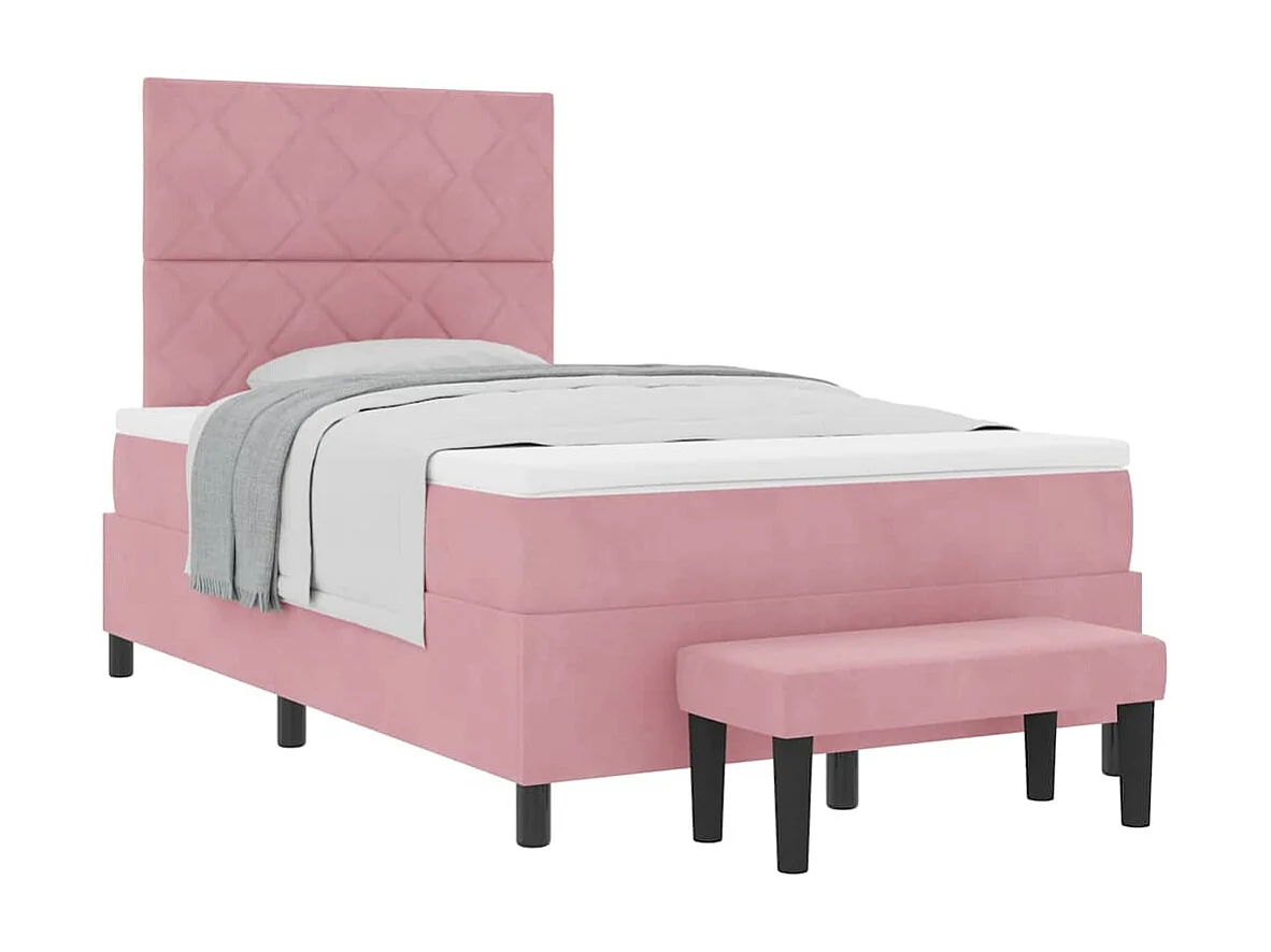 Cama tipo Box Spring con colchón Rosa 120 x 200 cm Terciopelo