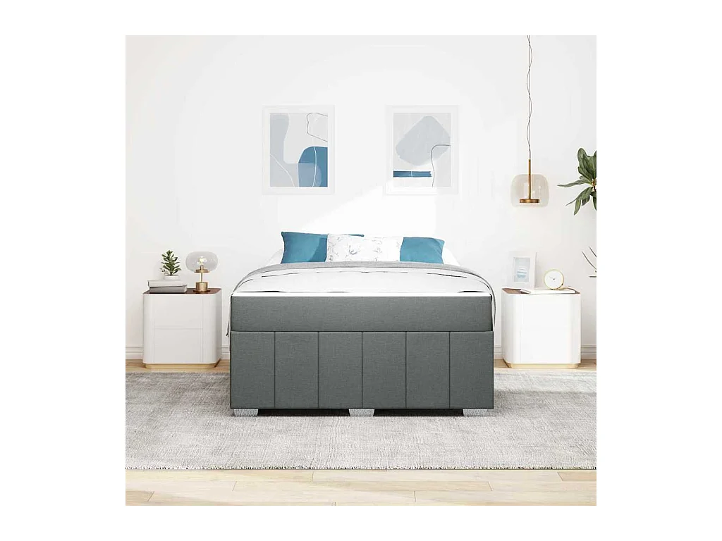 Cadre de lit avec matelas Gris foncé 140 x 200 cm tissu