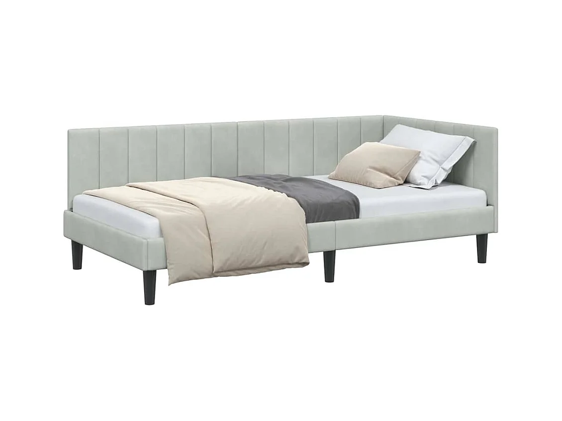 Cadre de lit d'angle Gris clair 90 x 190 cm Velours