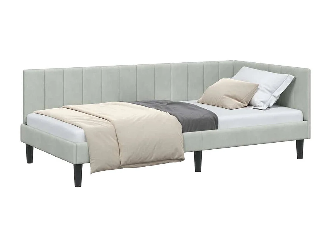 Estrutura de Cama de Canto Cinzento-claro 90 x 190 cm Veludo