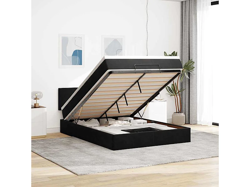 Ottoman bed met matras en LED's 140x200cm fluweel zwart