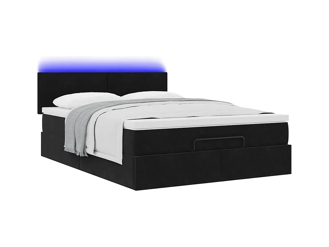 Cadre de lit ottoman avec matelas noir 140x200 cm velours