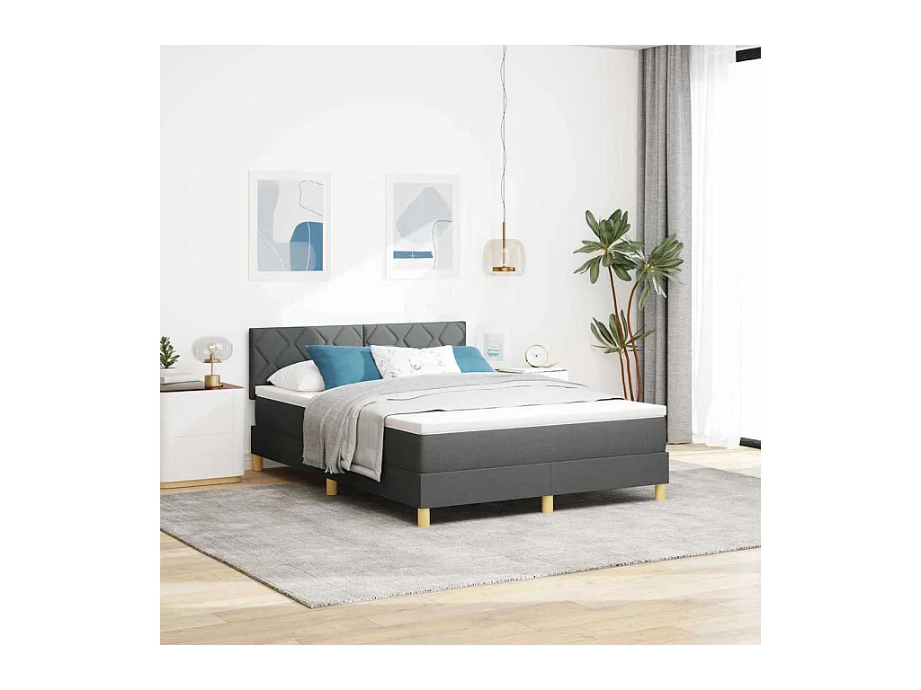 Cama box spring con colchón Gris oscuro 140 x 200 cm tela