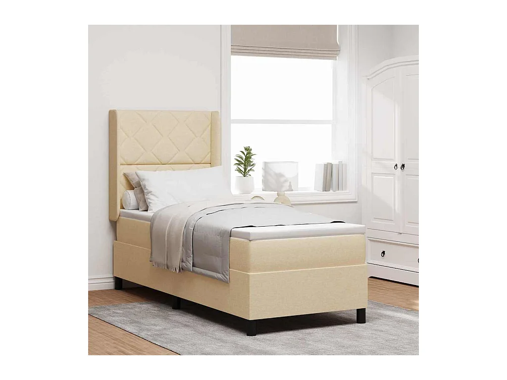 Cama Box com colchão com cabeceira Creme 80 x 200 cm tecido