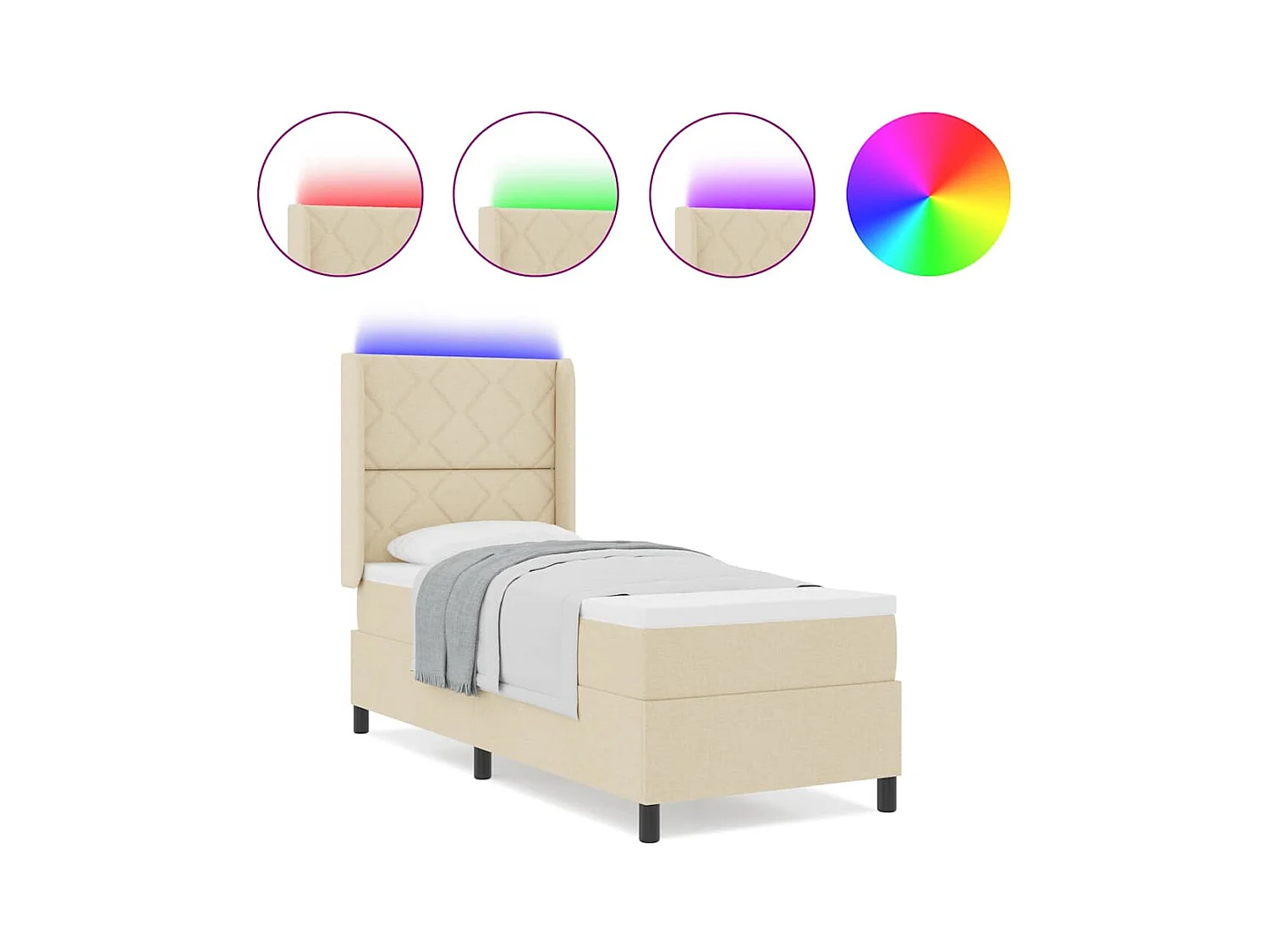 Cama Box com colchão com cabeceira Creme 80 x 200 cm tecido